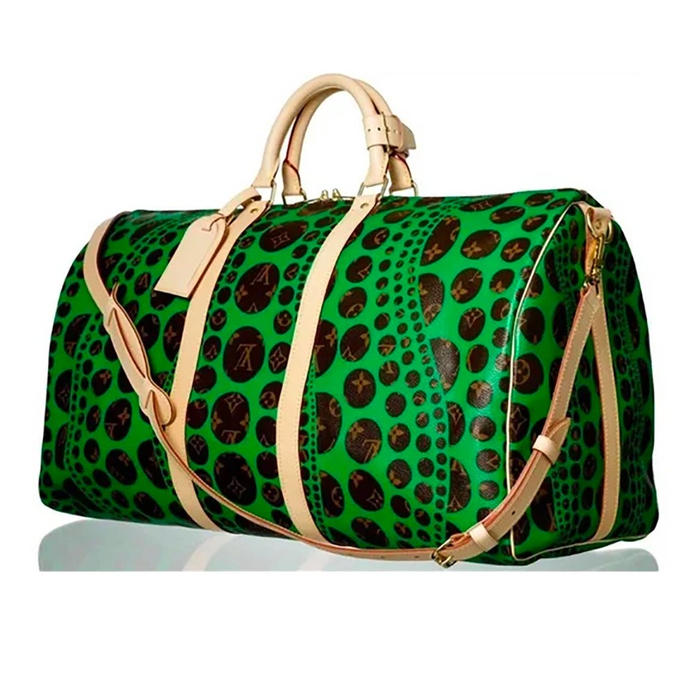 ❌❌ Louis Vuitton Kusama Keepall 55 Green bandouliere travel vintage bag LV RARE - Picture 13 of 15